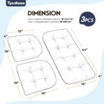 All Weather Wicker Chair Cushions of 3 Pieces, Waterproof Outdoor Wicker Chair Cushion for Patio Furniture Loveseat Settee Bench, 1 Loveseat and 2 U-Shaped Thickened Cushions, Blue - Image 3
