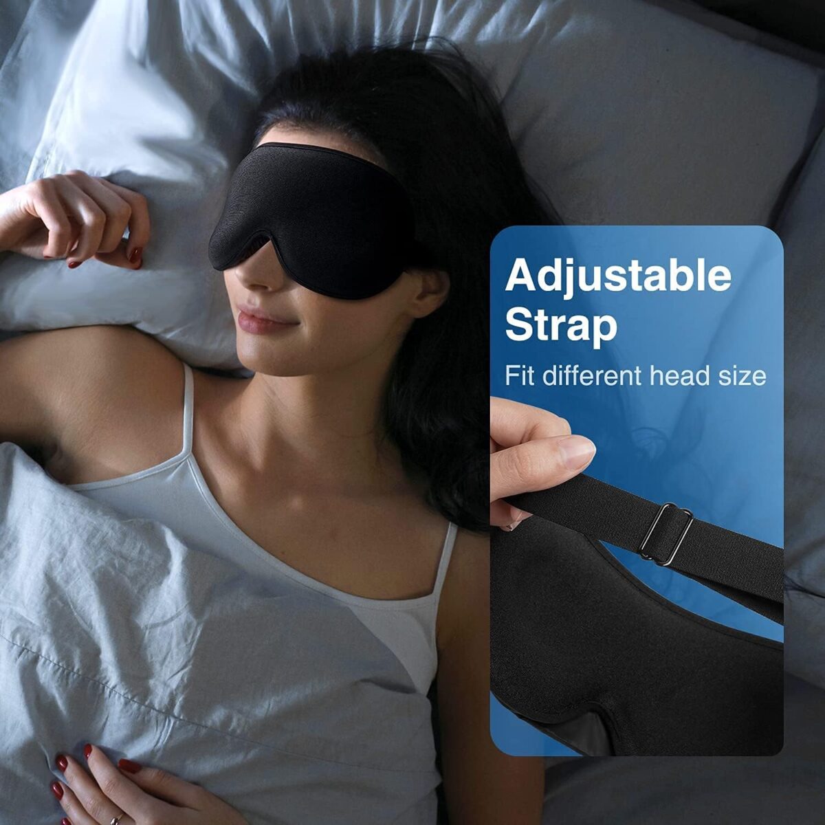 YFONG Weighted Sleep Mask, Women Men 3D Blocking Lights Sleeping Mask (4.2oz/120g), Pressure Relief Night Sleep Eye Mask with Adjustable Strap, Eye Cover Blindfold for Travel Nap Yoga, Black - Image 8