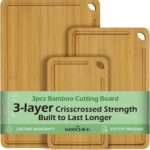 Wood Cutting Board for Kitchen - Reversible Bamboo Cutting Boards Gift Set of 3 with Juice Groove, Wooden Chopping Board for Meat, Fruit, Vegetables & Cheese (Pre Oiled, Natural)