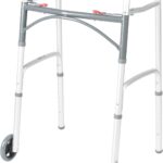 Drive Medical 10210-1 2-Button Folding Walker with Wheels, Rolling Walker, Front Wheel Walker, Lightweight Walkers for Seniors and Adults Weighing Up To 350 Pounds, Adjustable Height, Silver