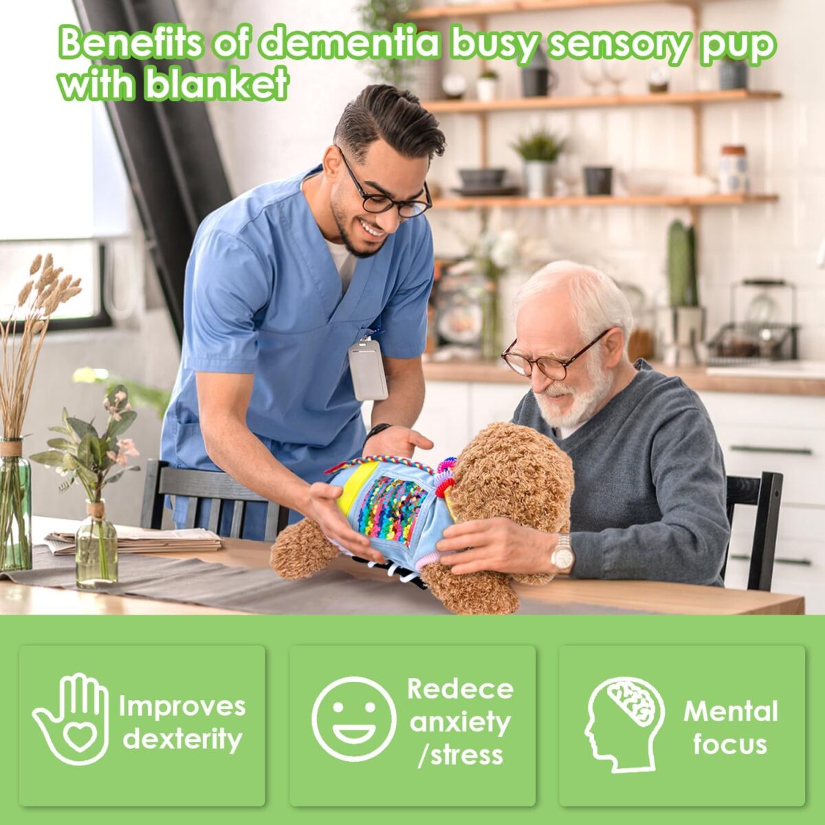 Fidget Sensory Dog Blanket for Elderly | Premium Dementia Activities for Seniors Items | Engaging Sensory Items (pup) for Adults | Gift and Activities for Seniors with Alzheimer - Image 4