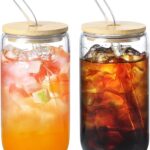NETANY 2 Pack Glass Cups with Bamboo Lids and Straws 16 oz, Gifts for Women, Drinking glasses set, Iced Coffee Cup, Tea Cup, Cute Aesthetics Tumbler Cup, Mothers Day, Birthday Gifts for Her Mom