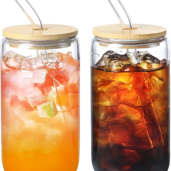 NETANY 2 Pack Glass Cups with Bamboo Lids and Straws 16 oz, Gifts for Women, Drinking glasses set, Iced Coffee Cup, Tea Cup, Cute Aesthetics Tumbler Cup, Mothers Day, Birthday Gifts for Her Mom