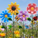 4 Pack Outdoor Solar Lights,Outdoor Waterproof Metal Art Stick Flowers,Garden Decor for Women Mom Grandma Halloween Hanging Metal Stakes Lights for Garden,Lawn,Patio - Image 2