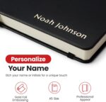 Promot Ruled Journal Notebook - Custom Embossed Text with Gold Metallic Foil - A5 Black 192 Lined Pages 8.2 x 5.5 Inch, 100 GSM, Pen Loop, Inner Pocket, Elastic Band, PU Leather Hardcover - Image 3