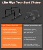Push Up Bar, 12 Inch High Non-Slip Parallettes Bars & Dip Bars With Foam Handles, Heavy-Duty No Wobbling Calisthenics Equipment For Handstand, L-Sit, Gymnastics, Strength Training Home Gym Use - Image 3