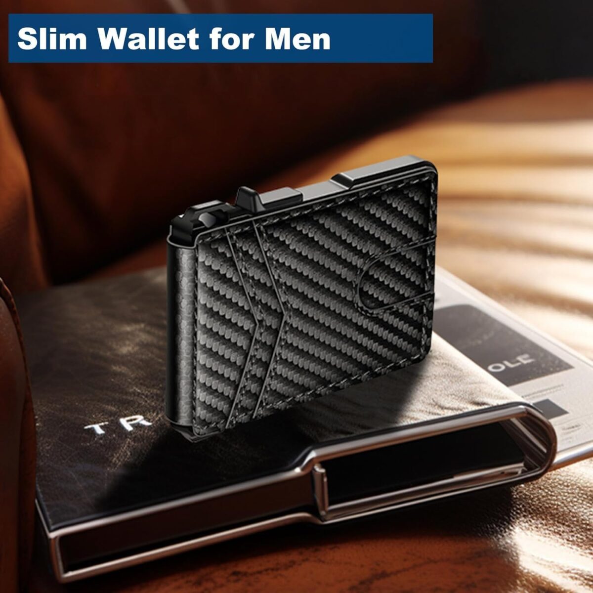 Wallet for Men, Mens Minimalist Wallet 9-13 Cards, Slim Compact Wallet with Money Clip & ID Window, RFID Blocking Smart Pop Up Card Wallet, Metal Aluminum Credit Card Holder Bifold Wallet - Image 2