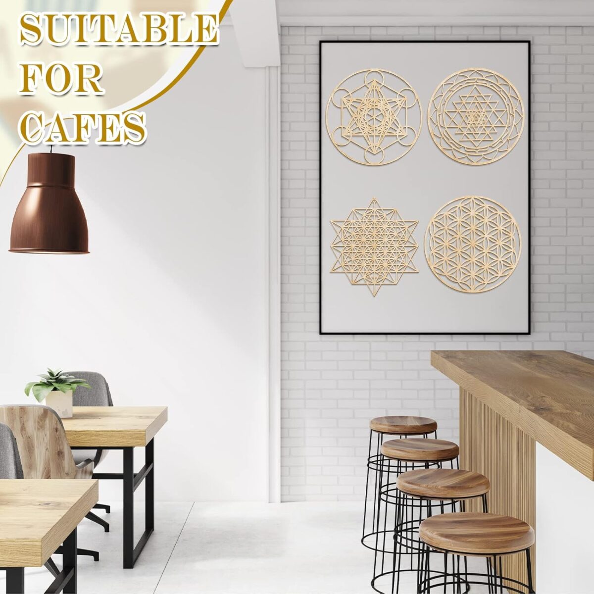 Leinuosen 4 Pcs 12 Inch Crystal Grid Board Sacred Geometric Wall Art Set Metatron Cube, Flower of Life, Sri Yantra, 64 Star Tetrahedron Pagan Decor Home Wall Decor for Room (Wood Color) - Image 6