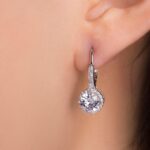 925 Sterling Silver Cubic Zirconia Halo Leverback Dangle Bridal Earrings for Women - Image 2