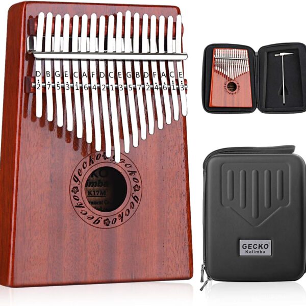 GECKO Kalimba 17 Keys Thumb Piano with Waterproof Protective Box, Tune Hammer and Study Instruction, Portable Mbira Sanza Finger Piano, Meditation Sound, Gift for Kids Adult Beginners Professional
