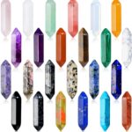 24Pcs Healing Crystals Stones Sets, Hexagonal Bullet Shaped Reiki Meditation Gemstone Chakra Stones Tiger Eye Obsidian Quartz Crystals Gemstone Wand Set Pendants with Storage Box