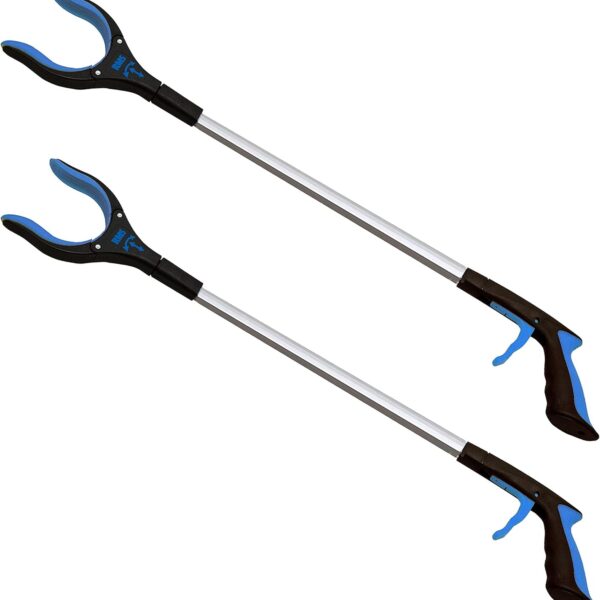2-Pack 34 Inch Extra Long Grabber Reacher with Rotating Jaw - Mobility Aid Reaching Assist Tool (Blue)