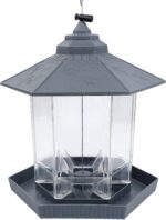Twinkle Star Wild Bird Feeder Hanging for Garden Yard Outside Decoration, Hexagon Shaped Outside Hanging Bird Feeders for Outdoors Squirrel Proof, Cardinal Bird Feeder (Light Grey)
