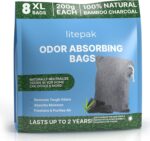 Litepak Activated Charcoal Bags Odor Absorber, (8 Pack, Large), Bamboo Charcoal, Natural Car Air Purifier, Closet Deodorizer, and Odor Eliminator For Home (8x200g)