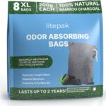 Litepak Activated Charcoal Bags Odor Absorber, (8 Pack, Large), Bamboo Charcoal, Natural Car Air Purifier, Closet Deodorizer, and Odor Eliminator For Home (8x200g)