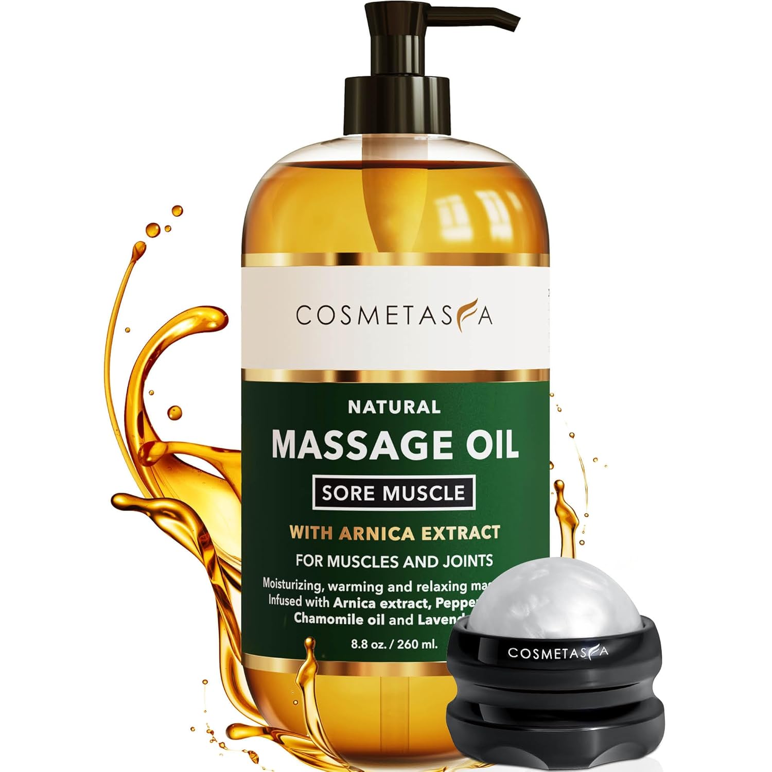 71Ezu3lJ3CL._SL1500_.jpg Cosmetasa Massage Oil for Sore Muscles with Roller Ball - Soothes Joints & Muscles with Arnica, Lavender Oil, Peppermint Oil & Chamomile Extract, Unisex - Image 1