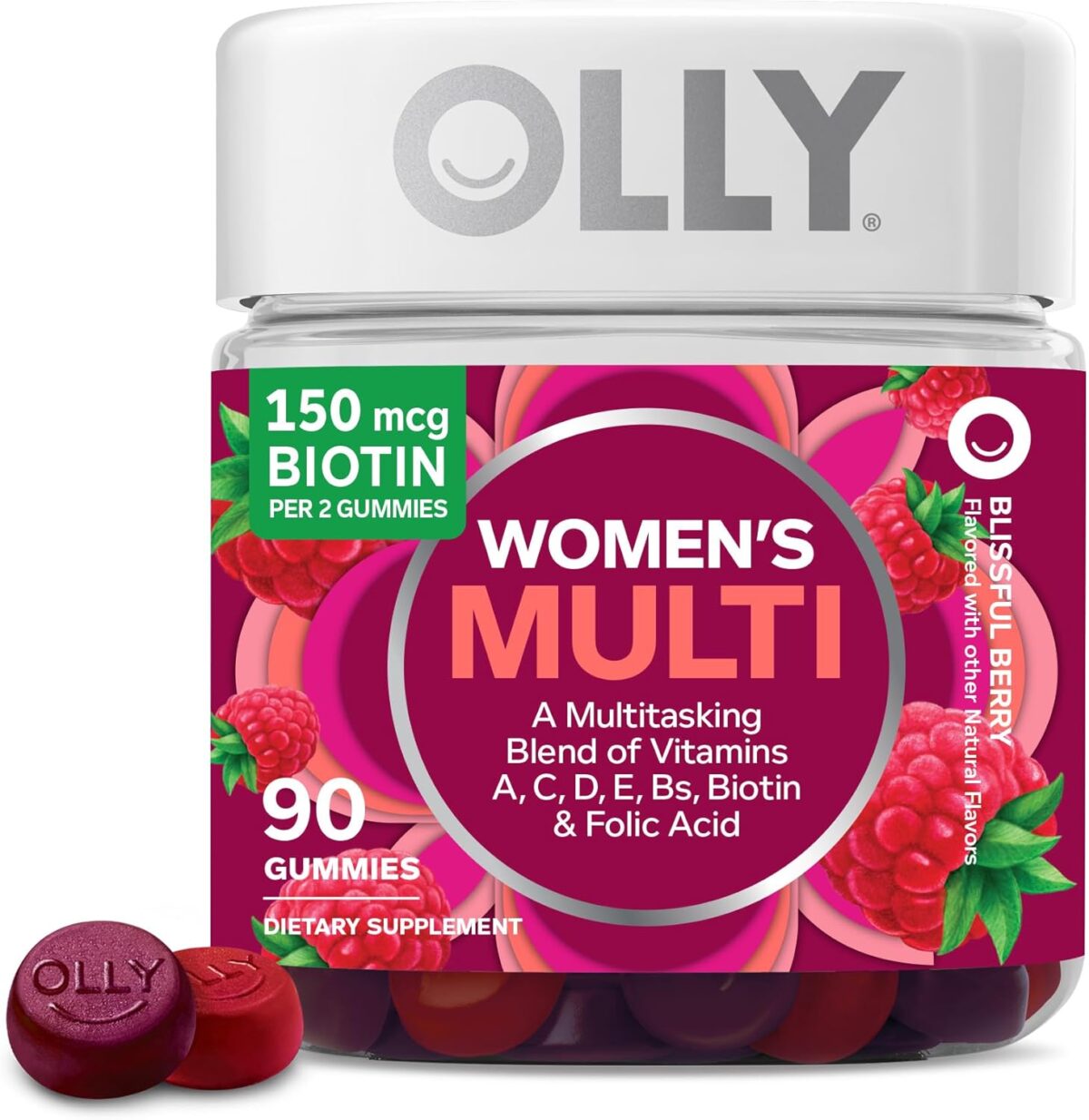 OLLY Women's Multivitamin Gummy, Vitamins A, D, C, E, Biotin, Folic Acid, Adult Chewable Vitamin, Berry Flavor, 45 Day Supply - 90 Count - Image 1
