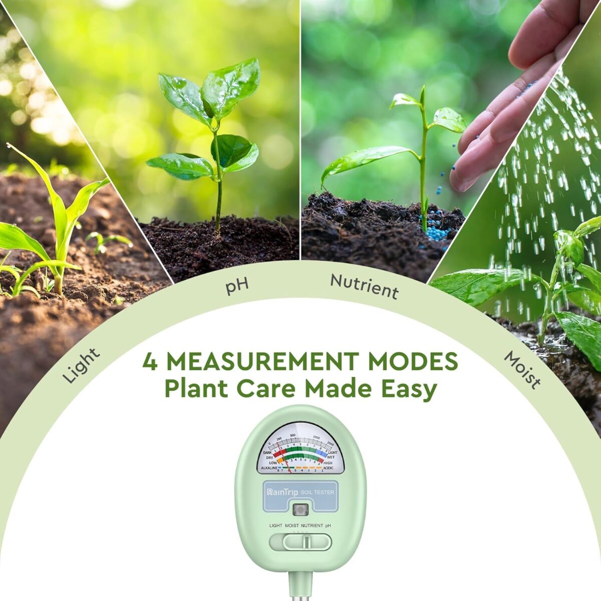 Soil Moisture Meter, 4-in-1 Moisture Meter for Plants, Tester for Moist, Light,Nutrients, pH, Soil Test Kit, Great for Garden, Lawn, Farm, Indoor & Outdoor Use, No Battery Required - Image 4