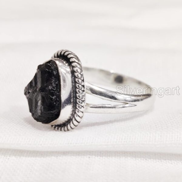 Natural Black Tourmaline Ring, Rough Tourmaline Ring, October Birthstone, Bohemian Ring, 925 Sterling Silver, Womens Ring, Christmas, Handmade, Statement Jewelry, Raw Gemstone Jewelry (8)