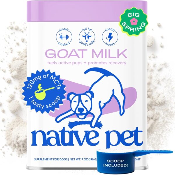 Native Pet Goat Milk for Dogs - Organic Goat Milk Powder for Dogs and Cats - Puppy Formula Dairy Replacement Packed with Protein & Vitamins for Immunity, Recovery & Growth for Active Pups - 60 Scoops