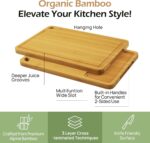 Wood Cutting Board for Kitchen - Reversible Bamboo Cutting Boards Gift Set of 3 with Juice Groove, Wooden Chopping Board for Meat, Fruit, Vegetables & Cheese (Pre Oiled, Natural) - Image 3