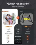 KingCamp Camping Chairs, Oversized Hammock Chairs, Folding Rocking Chairs, Aluminum Adjustable Back Swing Chairs, Chair with Removable Footrest Pillow Cup Holder for Outdoor Beach Lawn - Image 4