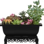 Bonsai Pots 7.5 Inch Antique Brown Bonsai Training Pots with Elegant Stand 2-Pack with Mesh Drainage Luxurious Indoor Recycled Plastic Planters