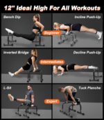 Push Up Bar, 12 Inch High Non-Slip Parallettes Bars & Dip Bars With Foam Handles, Heavy-Duty No Wobbling Calisthenics Equipment For Handstand, L-Sit, Gymnastics, Strength Training Home Gym Use - Image 4