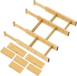 Utoplike Bamboo Drawer Dividers with Inserts, 4 pcs Adjustable Kitchen Drawer Organizers, Expandable Wooden Drawer Organization for Socks, Bedroom, Kitchen, Office, Spring Loaded
