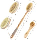 Dry Brushing Body Brush - Natural Boar Bristle Body Brush Set with Face Brush, Wooden Long Handle Scrub Body Brush for Cellulite Treatment, Lymphatic Drainage, Detachable, 3 Brush Heads - Image 4
