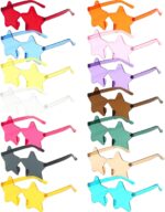 14 Pairs Star Shaped Rimless Sunglasses Frameless Star Sunglasses Transparent Candy Color Glasses Tinted Eyewear Bachelorette Party Favors Photo Booth Props, Aircraft Box Well Packaged,14 Colors