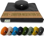Bean Products Meditation Cushion Set - Zafu and Zabuton Meditation Pillows for Sitting on Floor, Yoga Cushion, Cotton Yoga Pillow, Zen Kneeling Prayer Pad- Made in USA - Round, Black