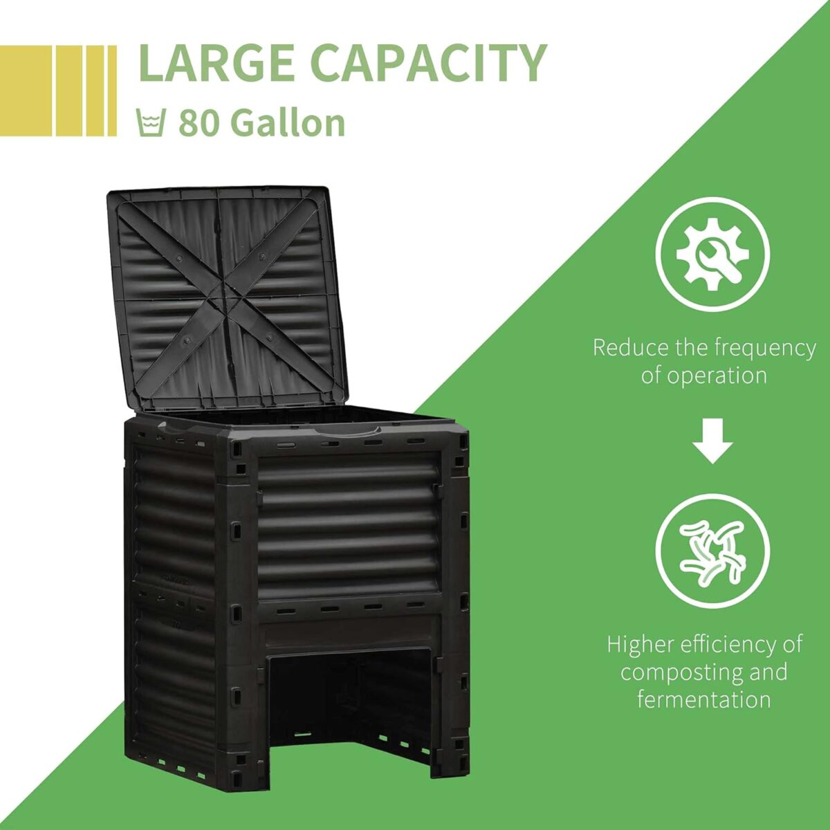 Outsunny Garden Compost Bin 80 Gallon Outdoor Large Capacity Composter Fast Create Fertile Soil Aerating Box, Easy Assembly, Black - Image 4