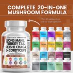 Clean Nutraceuticals Lions Mane 20in1 Mushroom Supplement with Turkey Tail Reishi Cordyceps Chaga Maitake Meshima Poria Cocos Shiitake Oyster Porcini Enoki - Pack - Image 2