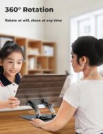 Tounee Book Stand for Reading, Adjustable Book Holder with 360° Swivel Base, Foldable Cookbook Stand Recipe Book Holder with Elastic Page Clips for Music Scores, Recipe, Tablet, Laptop-Gray - Image 4