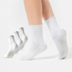 COOLMATE 3 Pairs Ruffle Pilates Socks with Grips for Women, Cute Non - Slip Crew Socks for Yoga, Barre, Lagree, Pregnant (US, Numeric, 6, 10, Regular, Regular, 3, Off-White) - Image 8