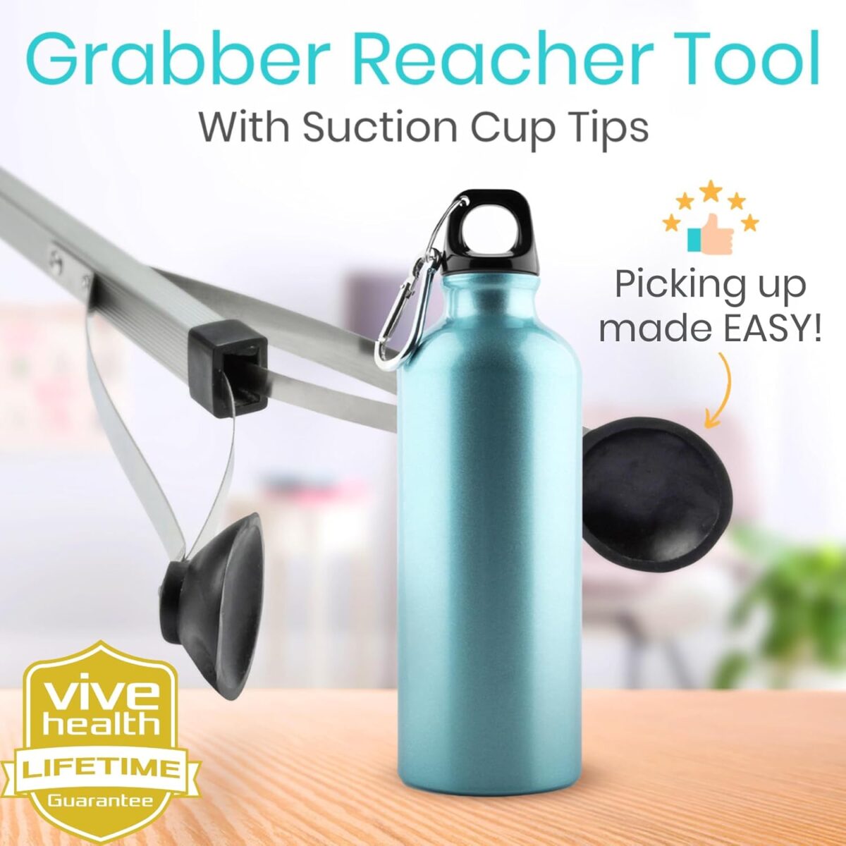 Vive Suction Cup Grabber Reacher 32" - Elderly Grab It Reaching Pickup Tool Heavy Duty for Seniors - Trash, Sticks, Litter Picker Upper - Extra Long Reach Handle & Handy Extension Arm Claw - Image 2
