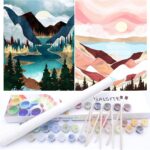 BAISITE Paint by Numbers Kit for Adults Beginners,12" Wx16 L 2 Pack Canvas for Painting Kits for Adults in Colorful Box-Sunset Lake Mountains1112
