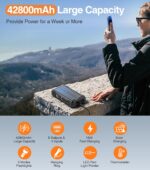 GOODaaa Power Bank Portable Charger 42800mAh Built in 4 Cables and Thermometer 15W Fast Charging Power Bank Five Outputs Three Inputs Solar Charger Power Bank, SOS/Strobe/Strong Flashlights, Carabiner