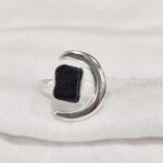 Natural Black Tourmaline Ring, Rough Tourmaline Crescent Moon Adjustable Ring, October, 925 Sterling Silver, Womens Ring, Christmas, Handmade, Statement Jewelry, Raw Gemstone Jewelry (10)