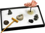 Nature's Mark Mini Zen Garden Kit for Desk with Rake, White Sand, Buddha, Lantern, Black Rectangle Base, River Rocks and Mini Blossom Tree (8Lx5W C) - Image 3