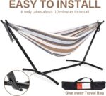 PNAEUT Double Hammock with Space Saving Steel Stand Included 2 Person Heavy Duty Outside Garden Yard Outdoor 450lb Capacity 2 People Standing Hammocks and Portable Carrying Bag (Coffee) - Image 6