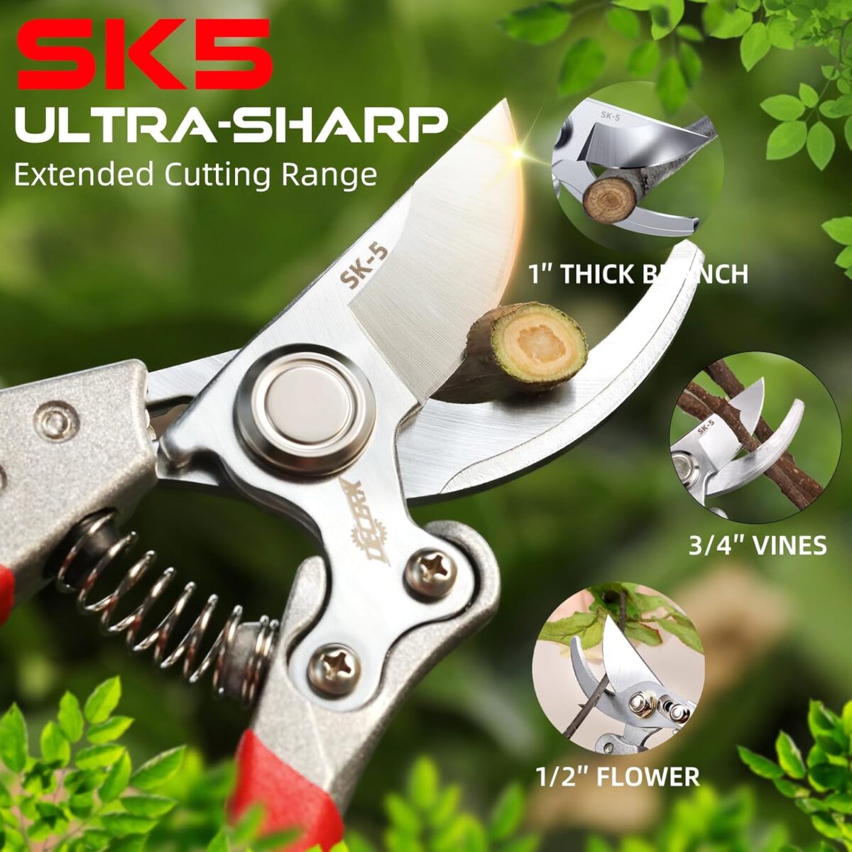 Pruning Shears for Gardening - DECERK 8.5" Professional Bypass Garden Scissors & Clippers, Heavy Duty Hand Held Pruners for Branch & Tree Trimming, Gardening Gifts for Women Men, 2025 Gardener Tools - Image 6