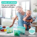 Reusable Food Bags, 12 Pack 100% Silicone Food Storage Bags Stand Up Zip Lock Container, Freezer Microwave Oven Dishwasher Safe, 4 Large 4 Medium 4 Small, Aqua - Image 4