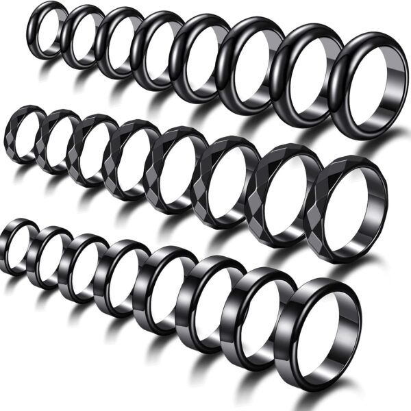 Hicarer 24 Piece Hematite Rings Set - Negative Energy Ring, Non-magnetic Black Hematite Stone, Curved & Faceted Design, Size 6-13