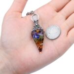 GEHECRST Natural 7 Chakra Healing Crystal Dowsing Pendulum Reiki Gemstone Chips Orgone Pendulum 6 Faceted Hexagonal Pointed Resin Spiritual Pendant for Divination, Wicca, Energy Balancing - Image 9