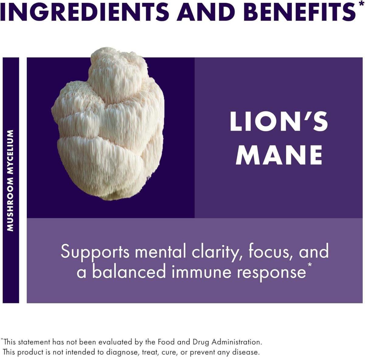 Host Defense Mushrooms Lion's Mane - Supplement Capsules for Brain Health Support - Mushroom Support for Focus & Memory Function - Immune & Nervous System Supplement - 120 Capsules (60 Servings) - Image 4