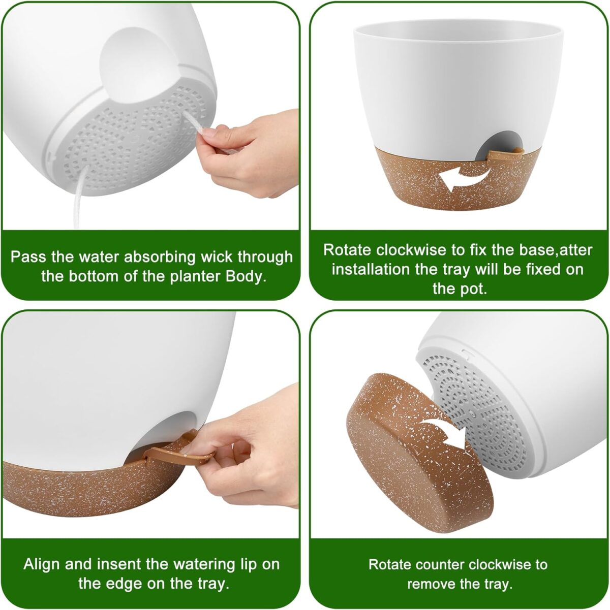 Plant Pots 10/9/8/7.5/7 Inch Self Watering Pots, Set of 5 Plastic Planters with Drainage Holes and Saucers,Plastic Flower Pots,Nursery Planting Pot for Indoor Out Door Plants（White） - Image 2