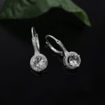 925 Sterling Silver Cubic Zirconia Halo Leverback Dangle Bridal Earrings for Women - Image 3