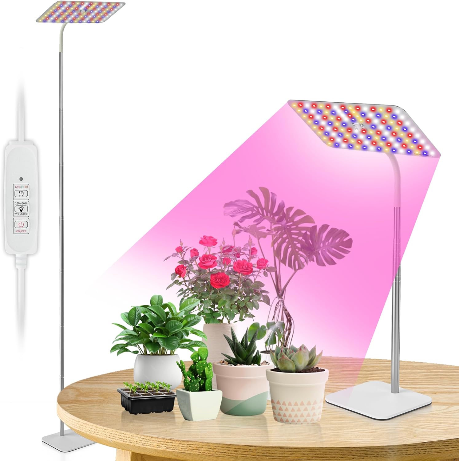 71Ir2acOHwL._AC_SL1500_.jpg BESTVA 18W Grow Lights for Indoor Plants with Stand, Full Spectrum LED Plant Light for Indoor Plants,12-59 Inches Height Adjustable Growing Lamp with Auto On/Off Timer 4H/8H/12H, 4 Dimmable Brightnes - Image 1